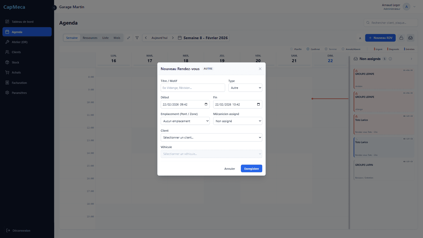 Formulaire de creation de rendez-vous dans Agenda.
