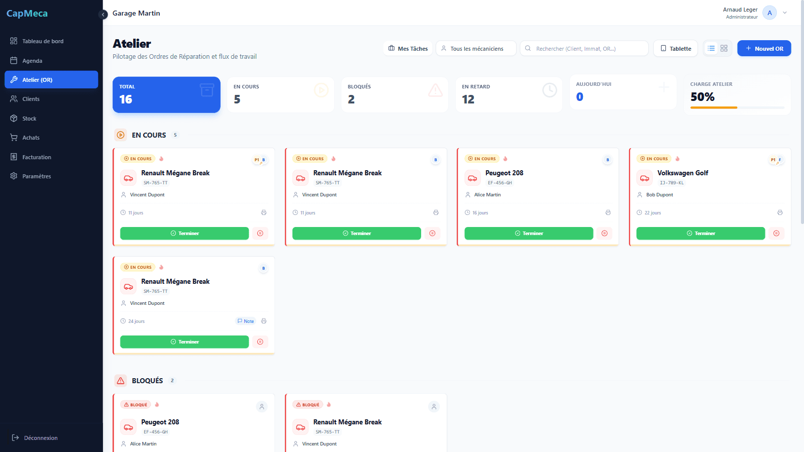 Detail d un ordre atelier avec lignes techniques.