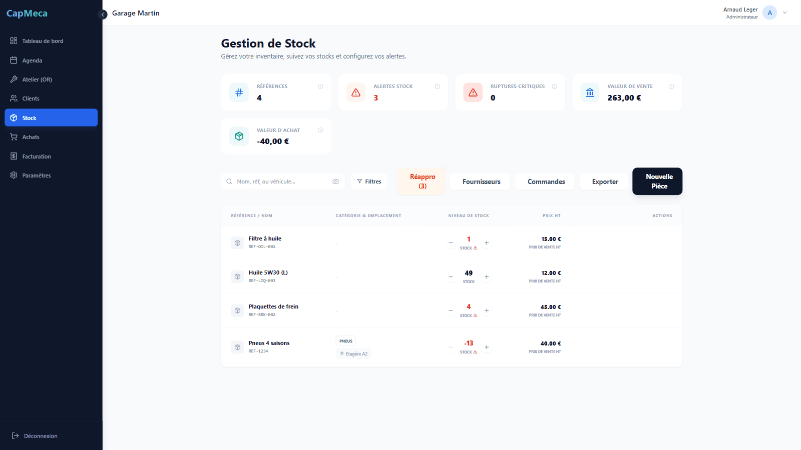 Gestion de stock avec catalogue et disponibilités.